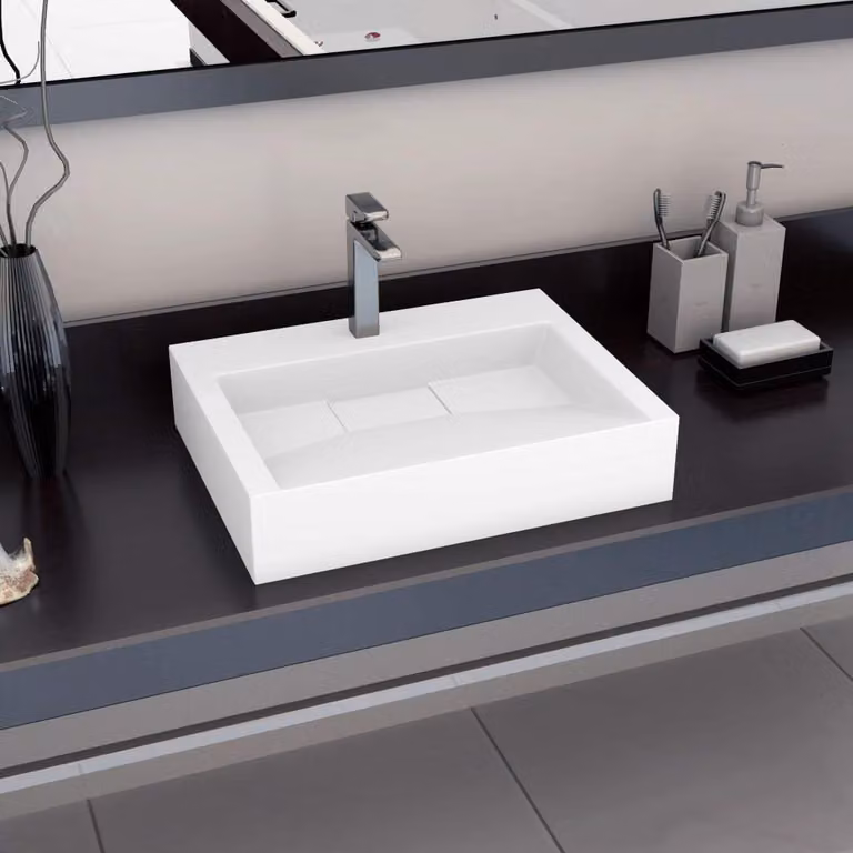 The Living Store Lavabo 60 x 38 x 11 cm Fusione minerale/marmo bianco