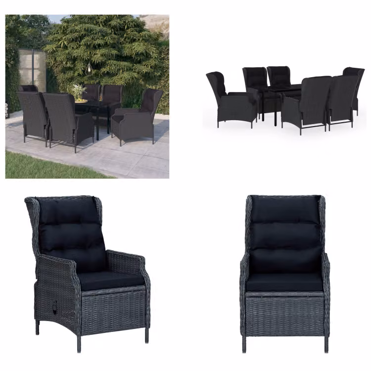 vidaXL Set da pranzo da giardino 7 pezzi grigio scuro - Set da pranzo da giardino - Set da pranzo in polirattan - Set da pranzo per esterni
