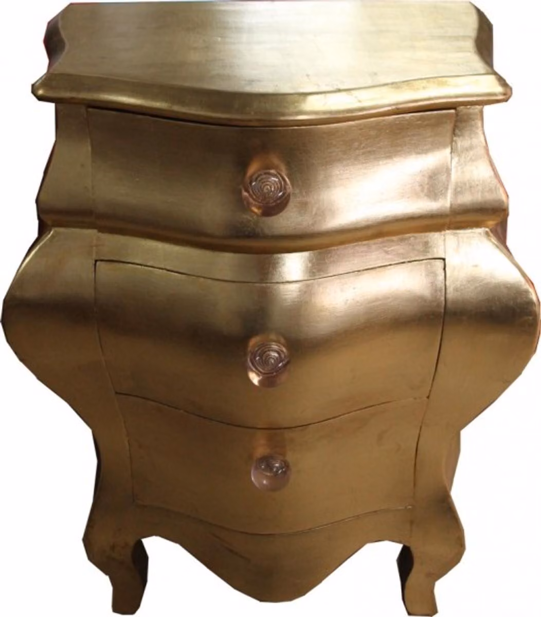 Comodino Casa Padrino in stile barocco, aspetto antico, con finitura in foglia d'oro, dimensioni 53 x 36 x 71,5 cm