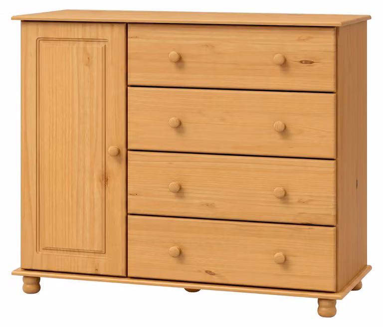 Comò con 4 cassetti e 1 anta, modello 8016V, finitura cera