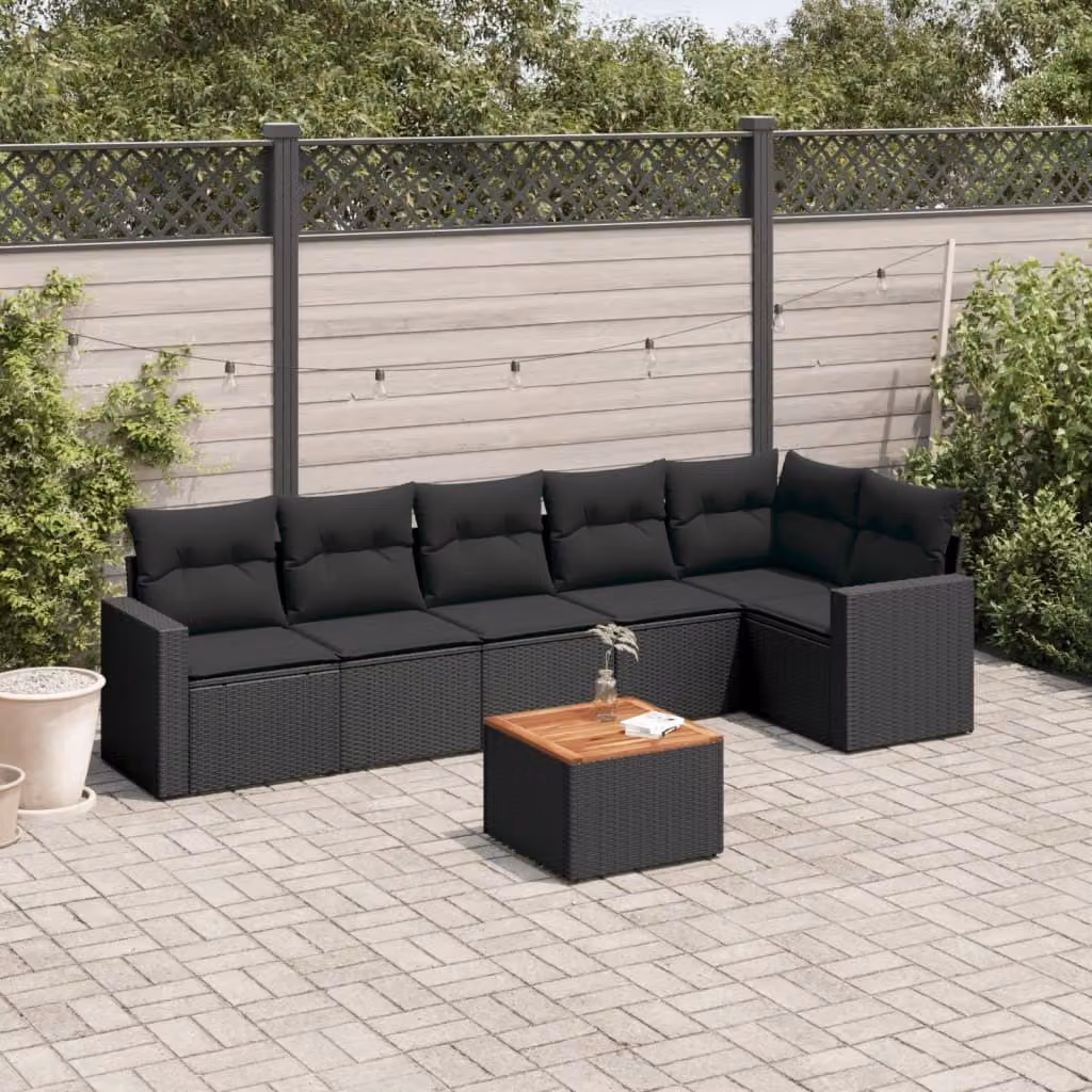 Maison Exclusive - Set da giardino 7 pezzi con cuscini in polyrattan nero