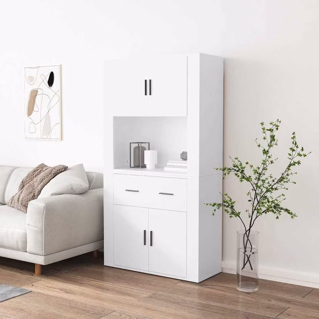 Credenza bianca moderna vidaXL in legno multistrato a parete L: 70 cm, P: 33 cm, H: 80 cm