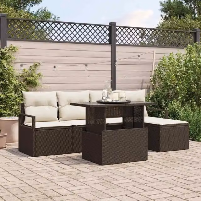 Set Divano da Giardino 6 pz Marrone e Crema polyrattan 3348804