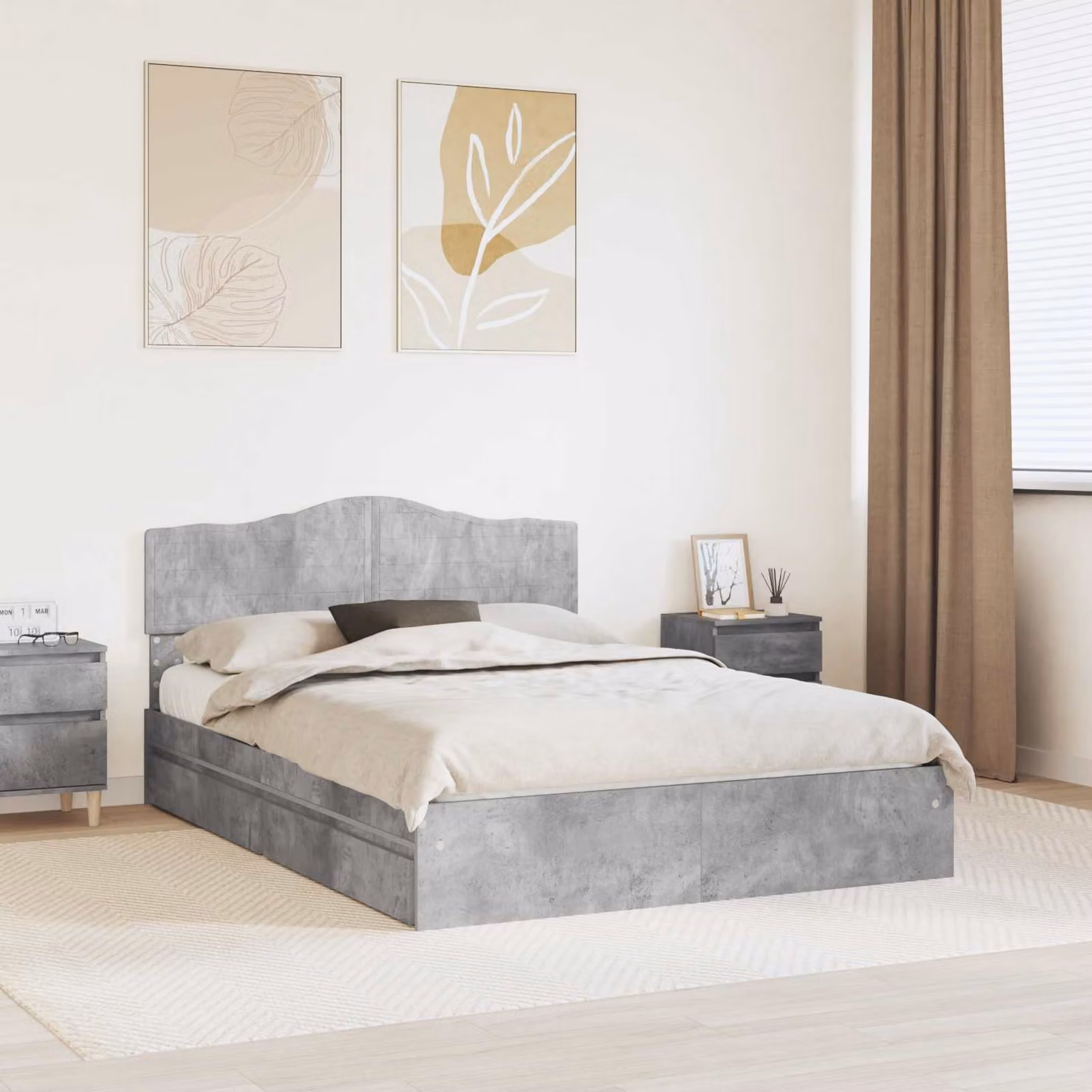 Letto con contenitore e cassetto vidaXL in grigio cemento L/P/H: 150 x 200 x 90 cm