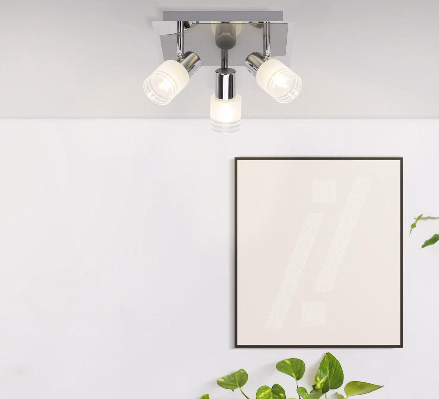 BRILLIANT Faretto LED a pannello Lea | plafoniera senza tempo | 3 fiamme | metallo/vetro | ferro/cromo/bianco | teste orientabili | 3x E14 max 4 W