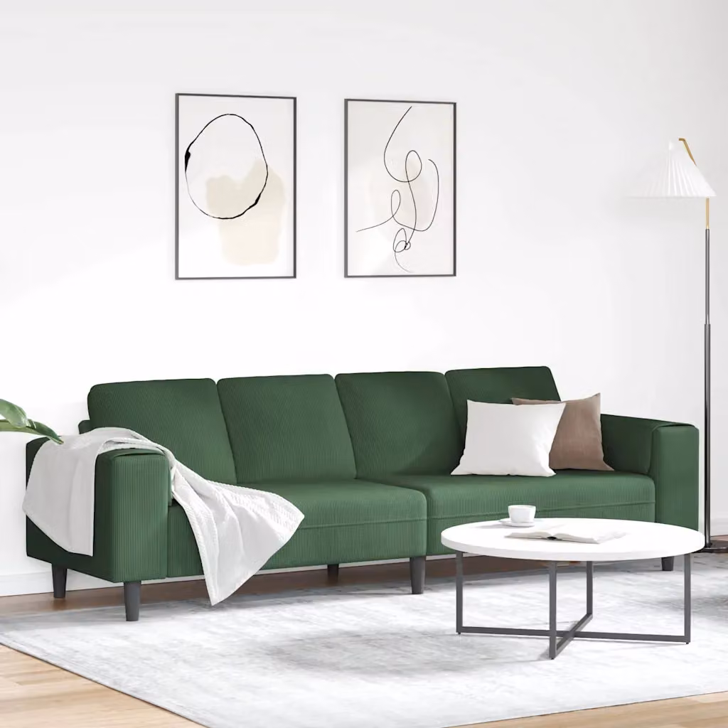 Divano moderno vidaXL a forma a U in tessuto cord verde scuro L: 250 cm, P: 77 cm, H: 76 cm