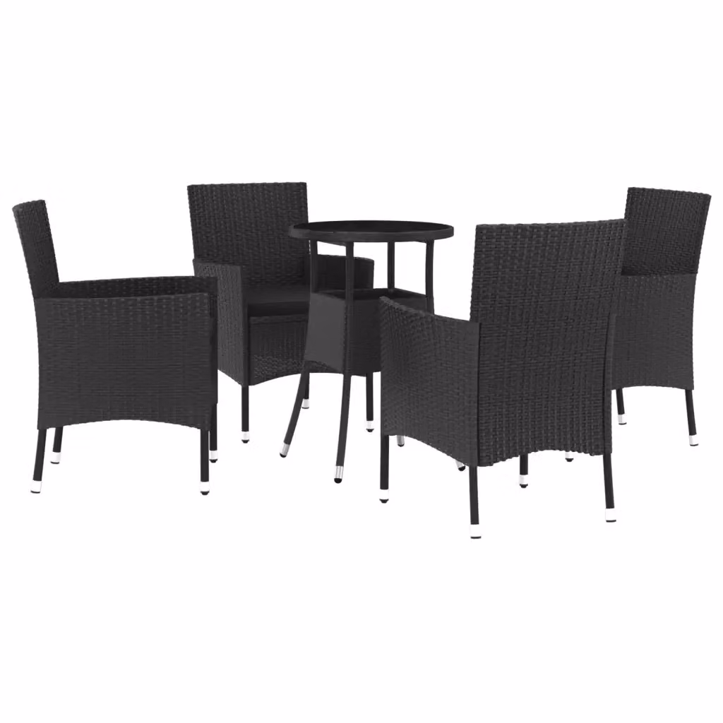 Set Bistrò da Giardino vidaXL 5 pz in Polyrattan Nero con Tavolo Rotondo in Vetro – 2