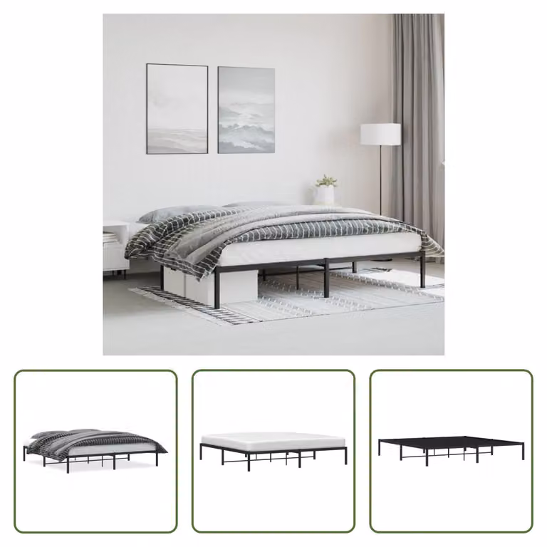 The Living Store Struttura letto in metallo nero 200x200 cm
