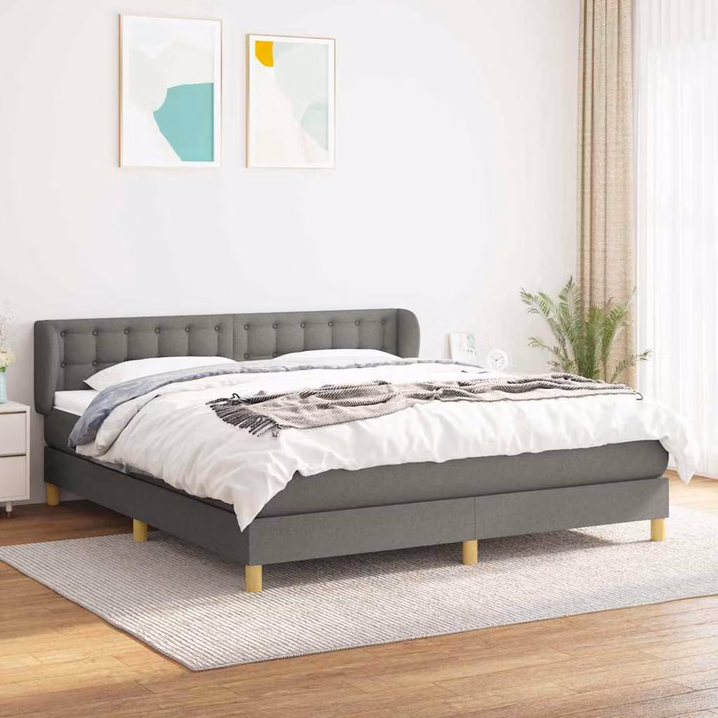 vidaXL Giroletto a Molle Ibrido con Materasso in Tessuto Grigio e Bianco L/P/H: 180 x 200 x 88 cm – 1