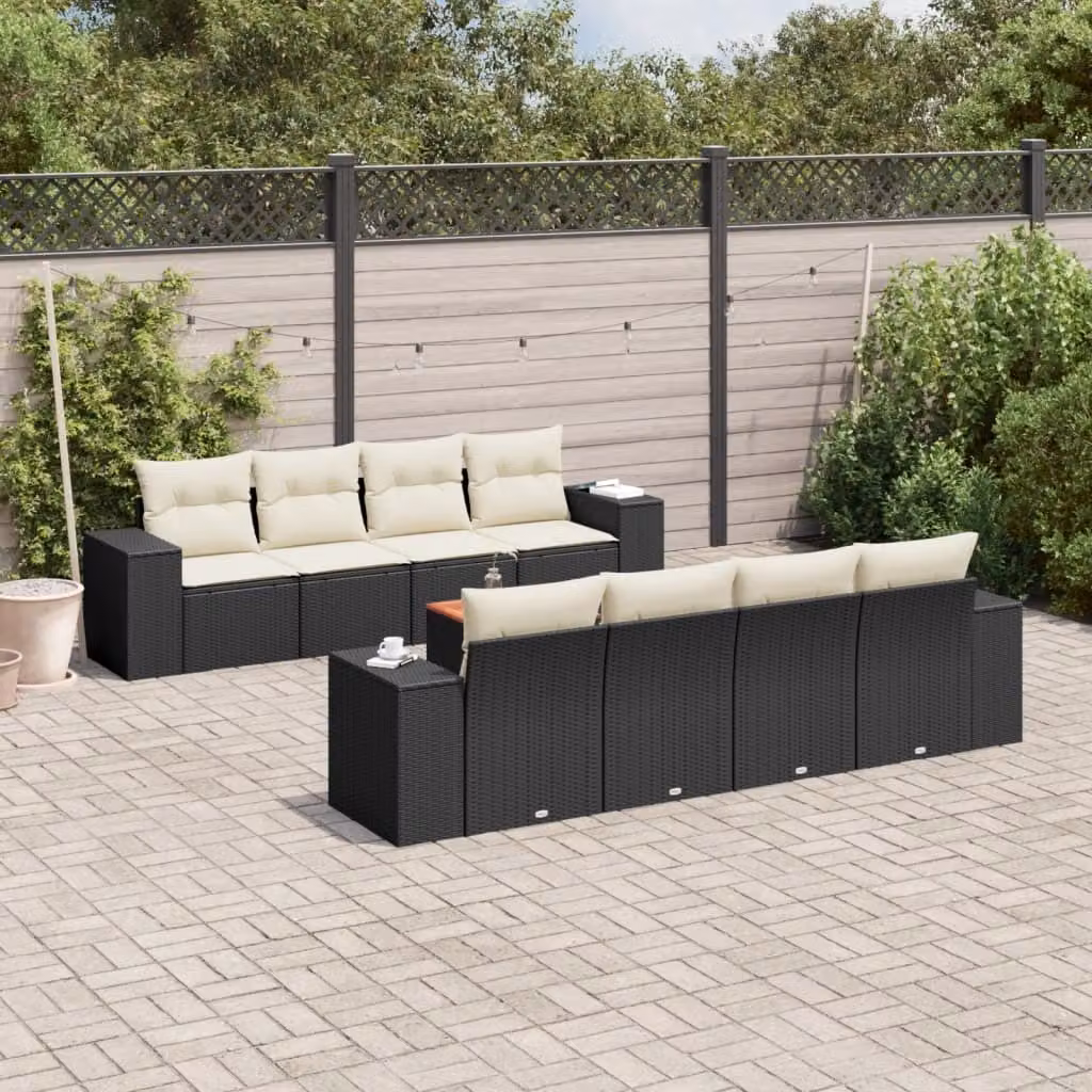 Maison Exclusive - Set Divani da Giardino 9 pz con Cuscini Nero in Polyrattan