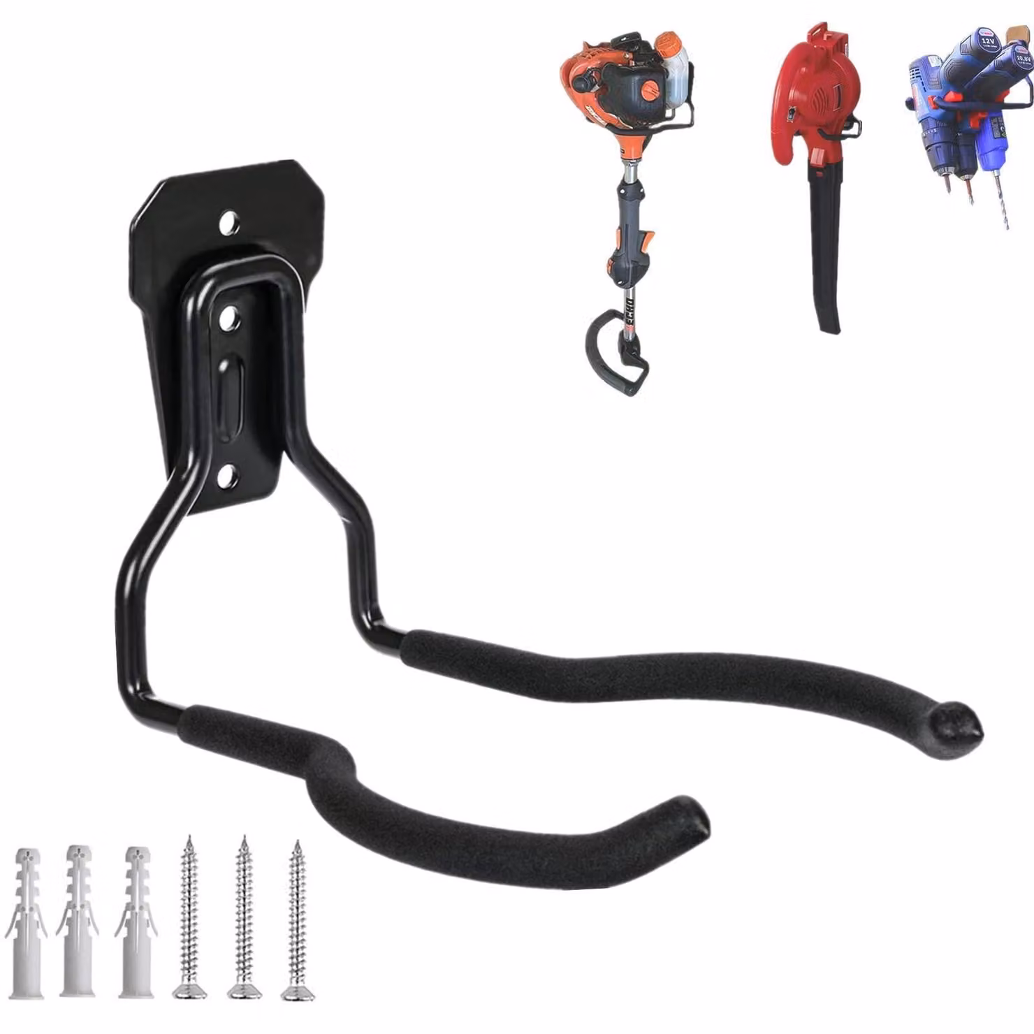 Supporto a parete per trimmer da giardino, realizzato in acciaio resistente