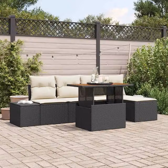 Set Divano da Giardino 6 pz Nero polyrattan 3349949