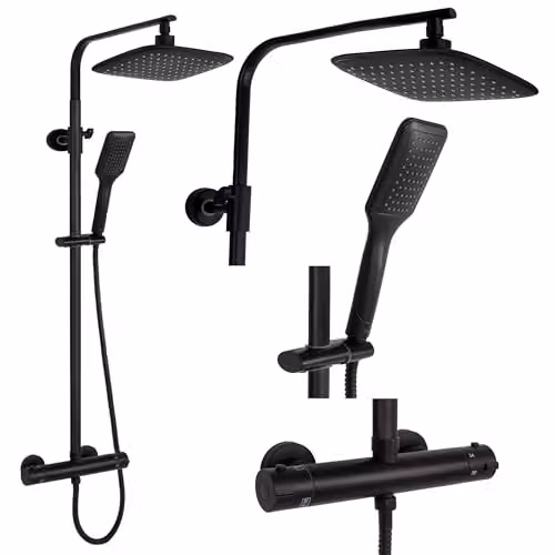 Rea - Colonna Doccia Tom Black Sistema Doccia In Ottone Per Bagno (Nero) 39x27,5x120cm