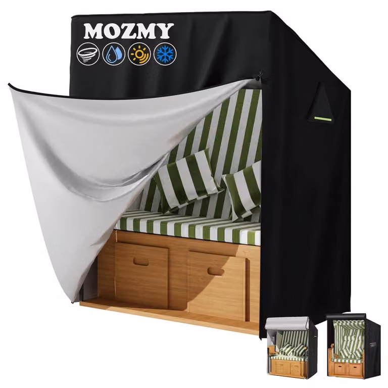 Copertura per sedia a sdraio da spiaggia, realizzata in tessuto Oxford 600D, impermeabile e resistente ai raggi UV, colore nero, dimensioni 120x90x155/140 cm, con cerniera