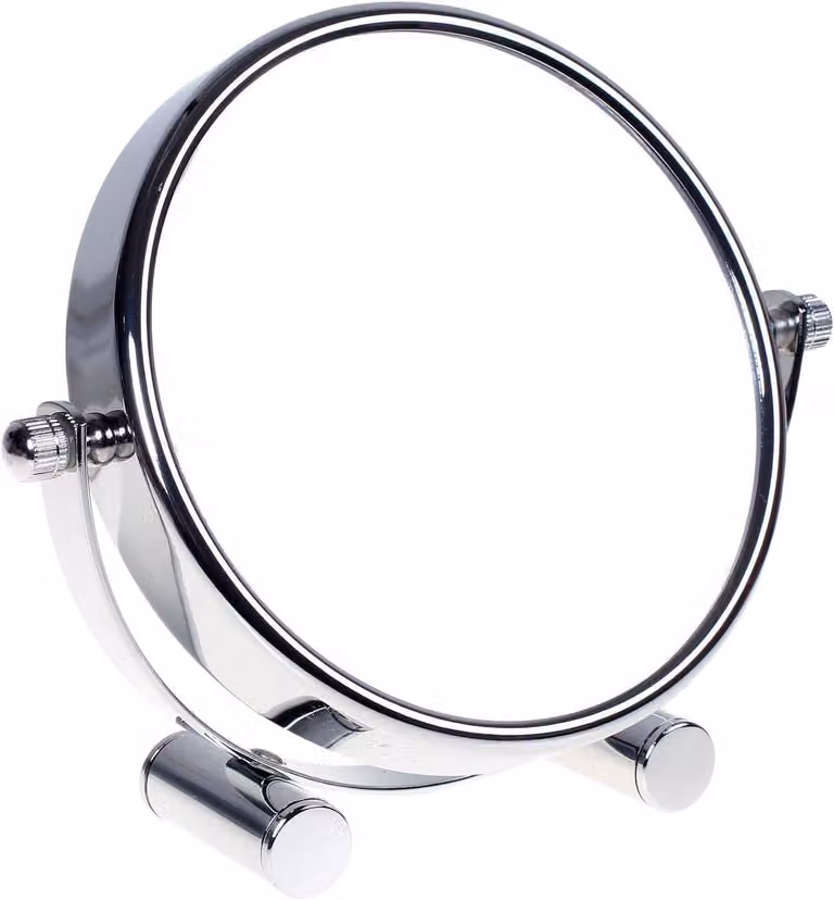 Specchio da trucco da terra, ingrandimento 10x, diametro 15 cm, girevole, cromato, compatto, ideale per