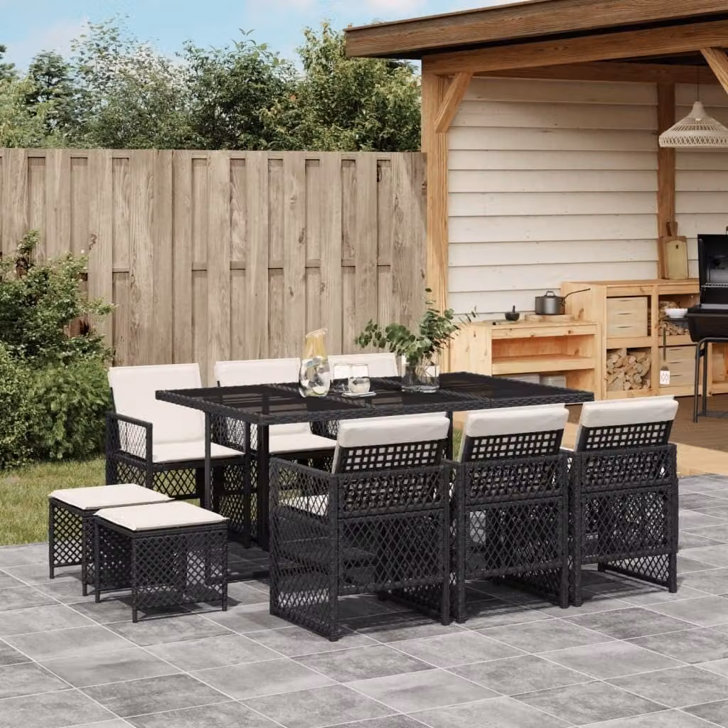 Maison Exclusive - Set da Pranzo da Giardino 11 pz con Cuscini in Polyrattan Nero