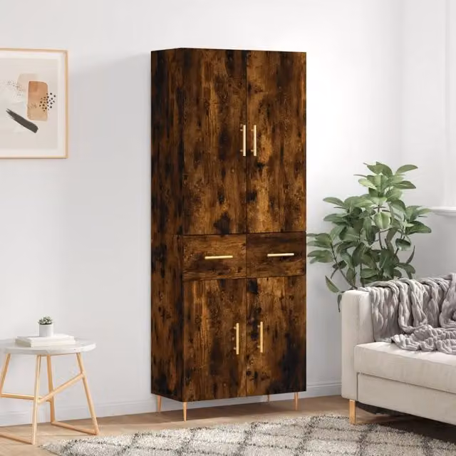 Credenza moderna vidaXL in legno e metallo color rovere fumo, L: 69,5 cm, P: 34 cm, H: 180 cm