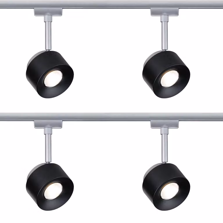 Set da 4 faretti a binario LED Paulmann URail, faretto singolo da 400 lumen, 7,4 W, 2700 K, dimmerabile, 230 V, nero cromato opaco, codice 95374, equivalente a 50 W