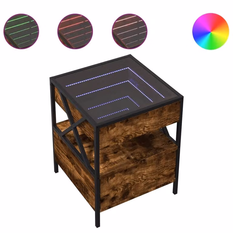 Tavolino da Salotto con LED Infinity Rovere Fumo 40x40x51 cm
