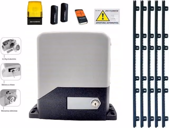 KIT AUTOMAZIONE CANCELLO SCORREVOLE 600KG 230V 5 MT CREMAGLIERA SI ADATTA A FAAC