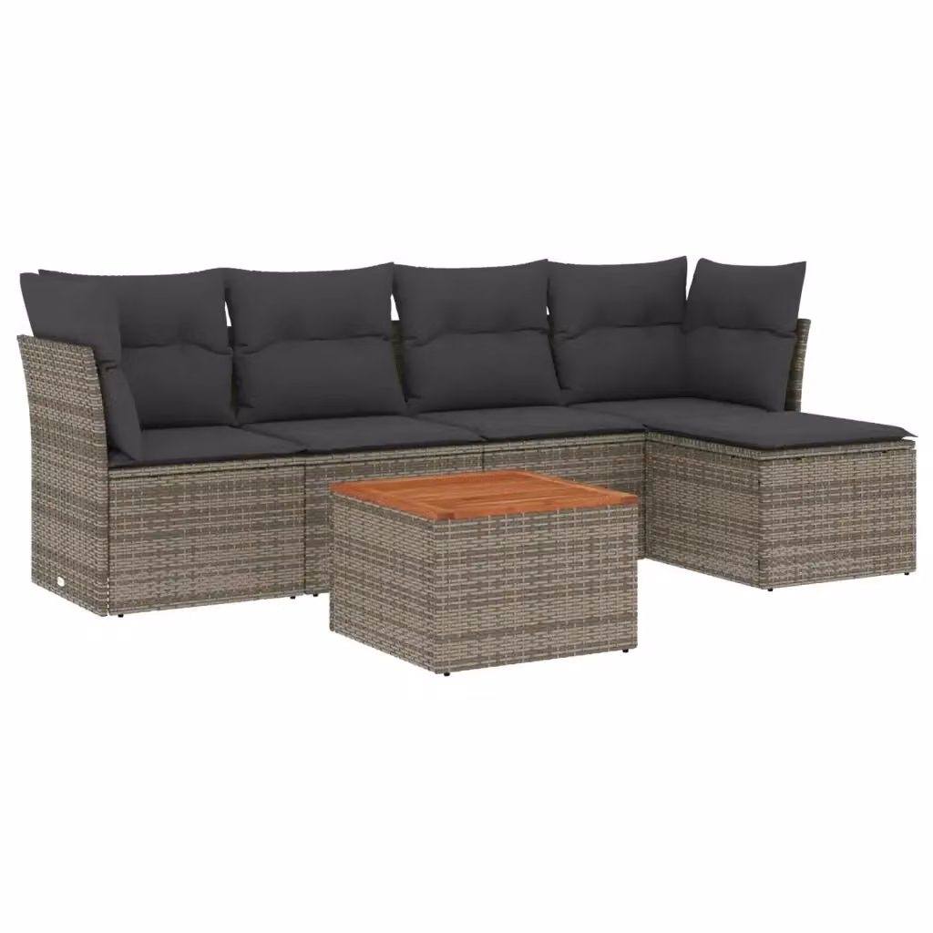 Set Divano da Giardino 6 Pezzi Design Mania in Polyrattan Grigio e Marrone con Cuscini e Tavolino da Esterno – 2