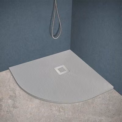 Piatto doccia semicircolare Ten INBAGNO in mineral cast grigio, riducibile su misura, L/P: 80 x 80 cm