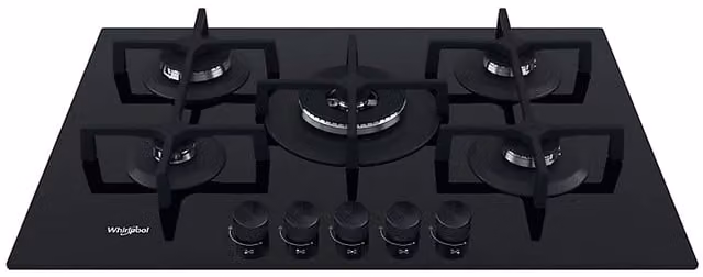 Piano cottura a gas Whirlpool GOA 7523/NB1 da incasso in vetro nero con 5 fuochi, L: 73 cm, P: 51 cm