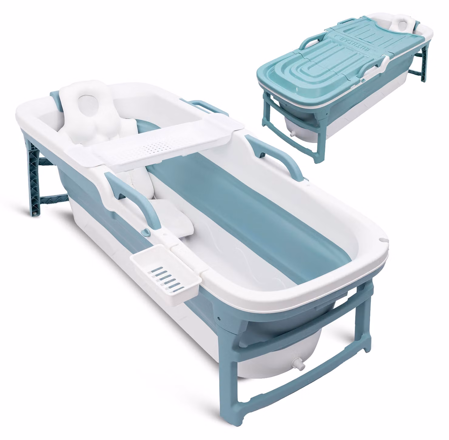 Vasca da bagno pieghevole da 150 cm, vasca reclinabile per adulti, colore blu