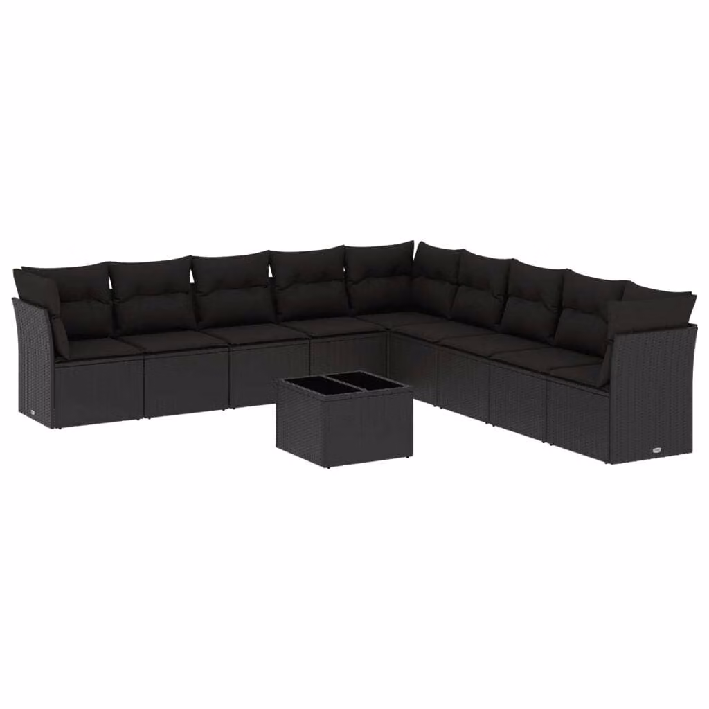 Set Divani da Giardino 10pz con Cuscini in Polyrattan Nero