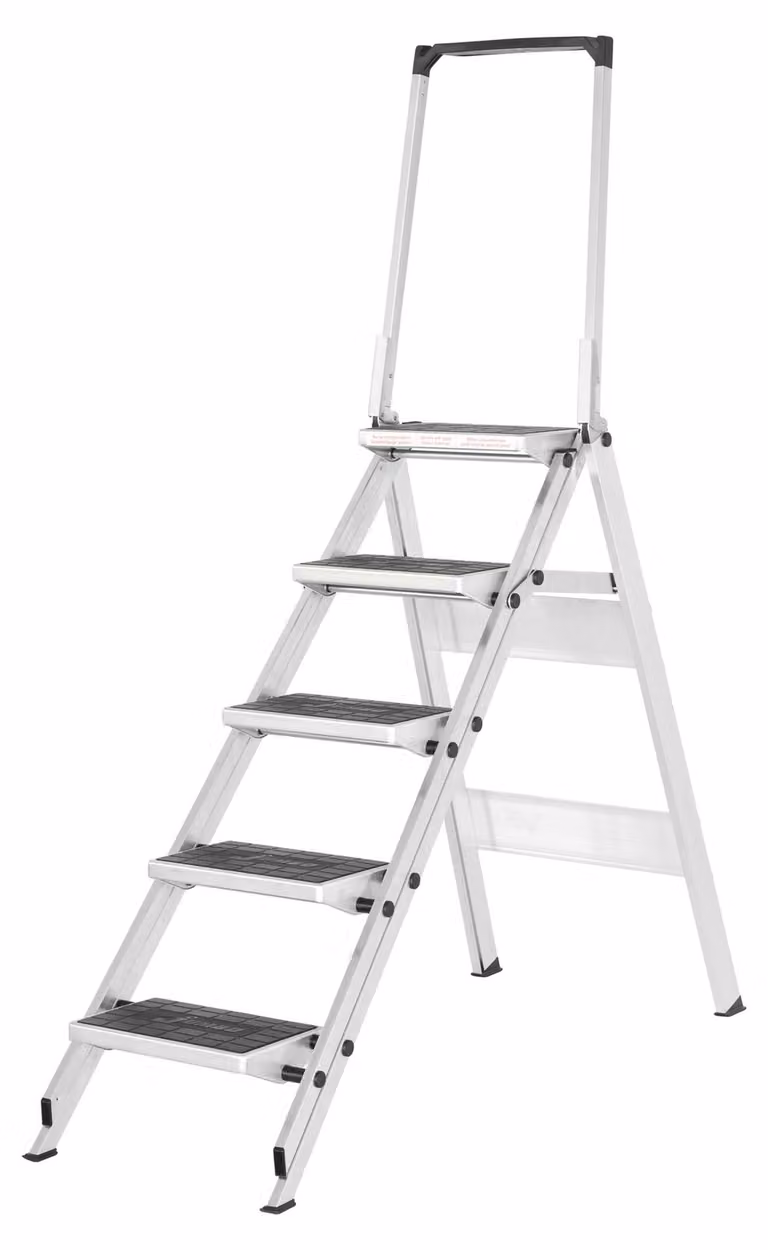 Scala di sicurezza Hymer a 5 gradini con rivestimento in gomma antiscivolo e maniglione