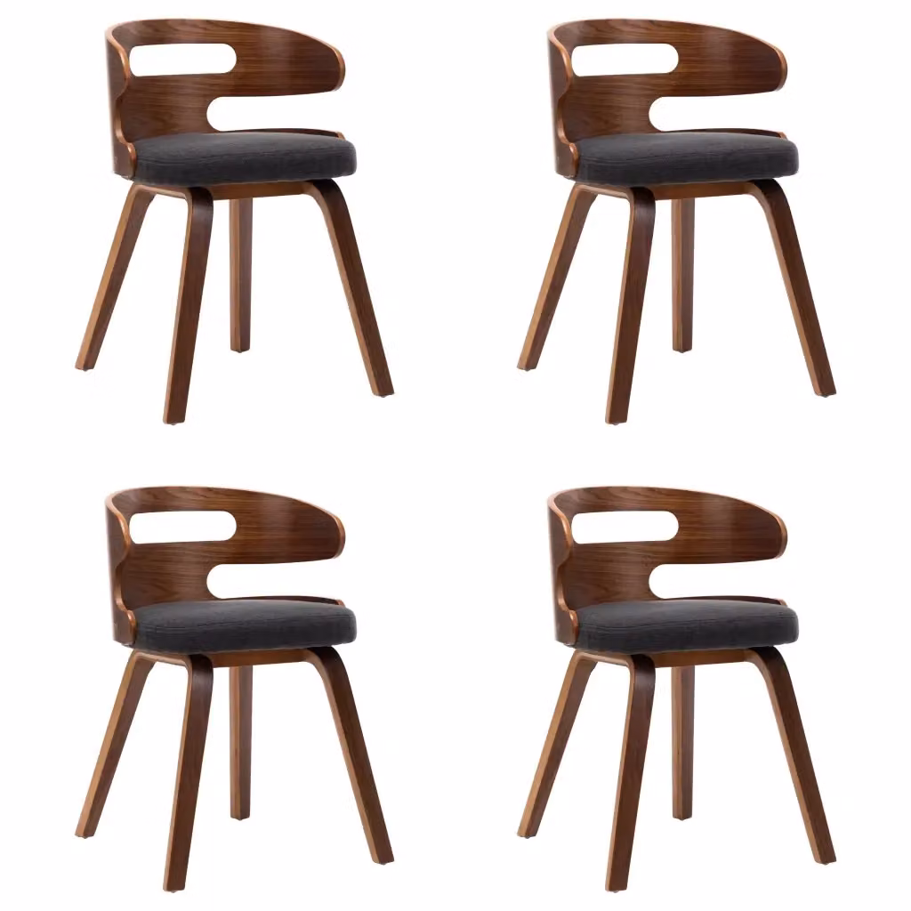 Set di 4 sedie da pranzo vidaXL in legno curvato e tessuto grigio con dettagli marroni per cucina e sala da pranzo – 2