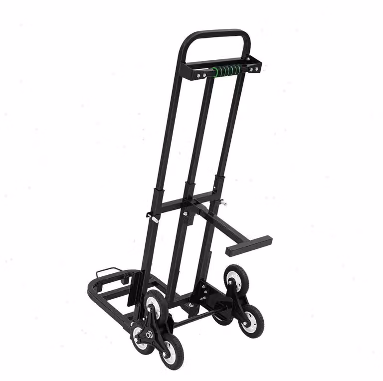 Carrello per scale con piattaforma – Carrello trasportabile pieghevole – 6 ruote – Capacità di carico: 210 kg – Struttura in acciaio – Maniglia regolabile in altezza – Colore: nero