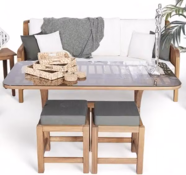 Set 4tlg 2x Hocker Sitzgruppe Sofa Couch Polster Garten Terrasse Möbel Tisch