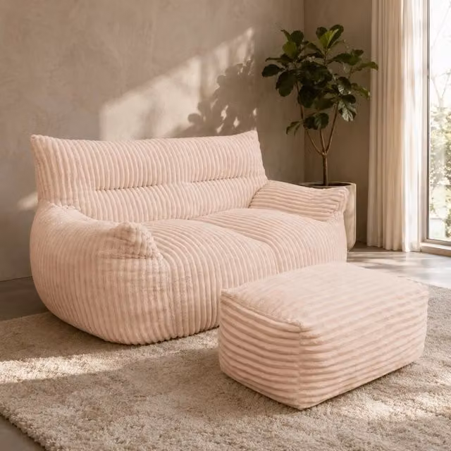 Poltrona a sacco ergonomica in velluto a coste rosa per soggiorno o camera da letto – 1