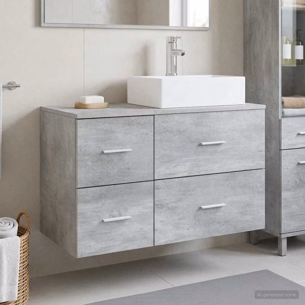 Set di mobili per il bagno moderno vidaXL composto da mobile lavabo e pensile a parete in MDF Grigio opaco