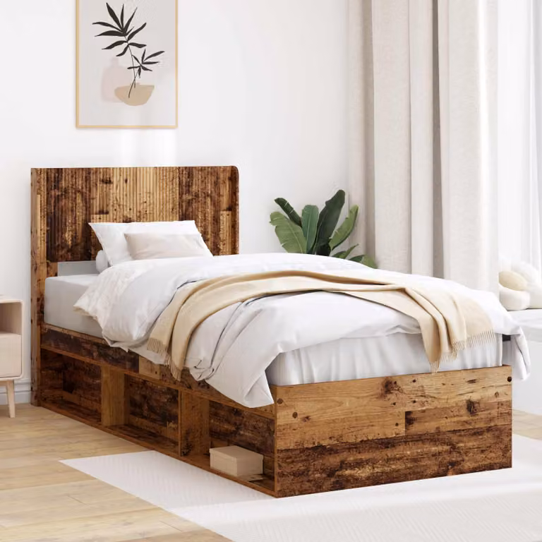 Letto con contenitore e testata vidaXL in legno color marrone L/P/H: 203 x 140 x 105 cm