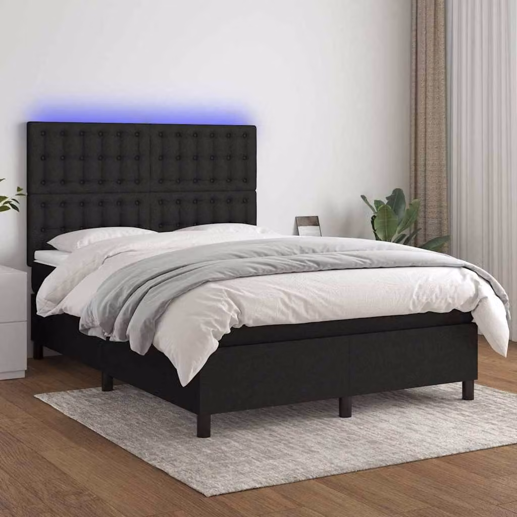 Letto a molle con materasso e illuminazione LED vidaXL in tessuto nero L 140 cm x P 200 cm – 1