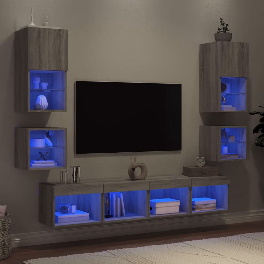 Mobile TV a muro vidaXL moderno con illuminazione LED integrata in legno MDF Grigio Sonoma – 1