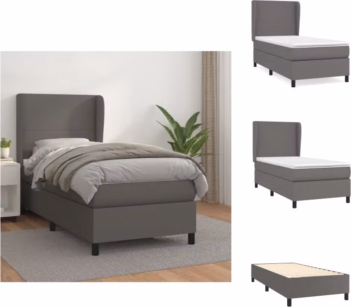 vidaXL Letto a molle con materasso grigio 100x200 cm in Pelle finta - Letti & strutture letto