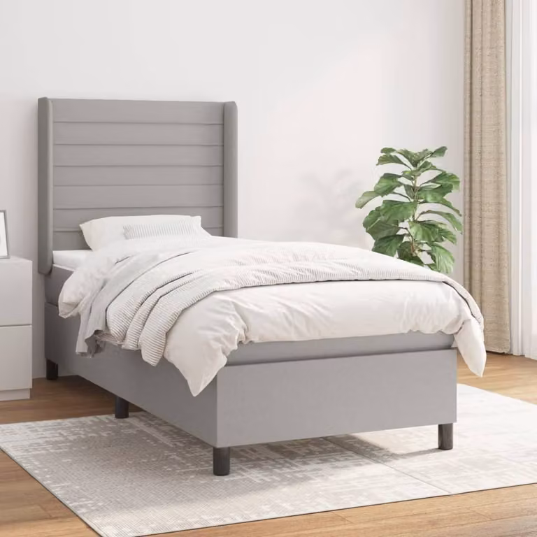 The Living Store Letto a molle con materasso grigio chiaro 80x200 cm in tessuto