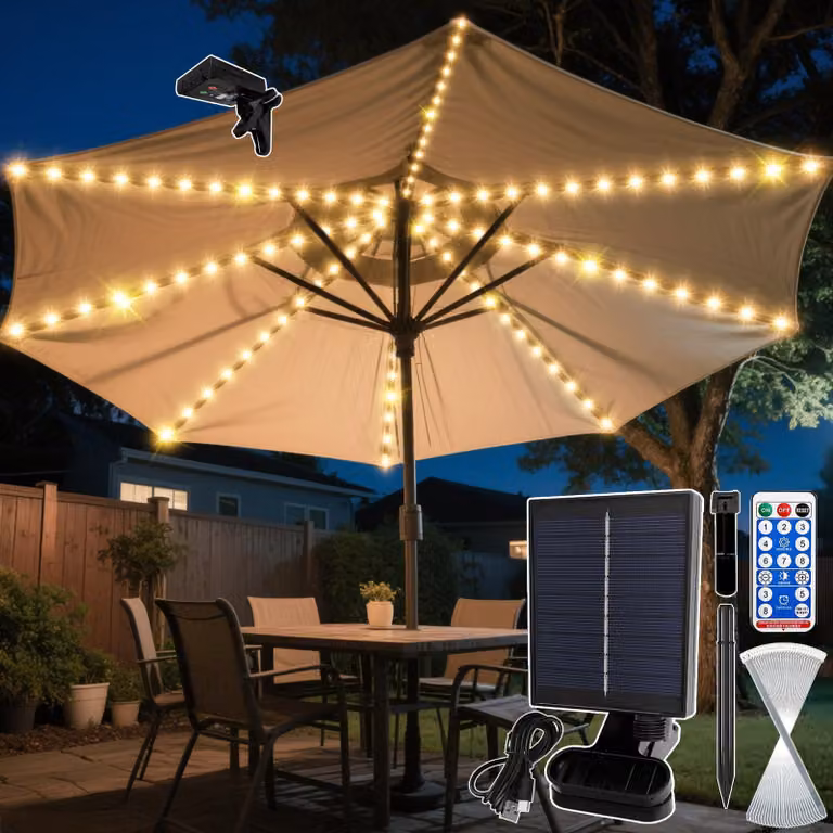 Lampada da esterno solare, con 104 LED, telecomando, grado di protezione IP67, 8 livelli di luminosità
