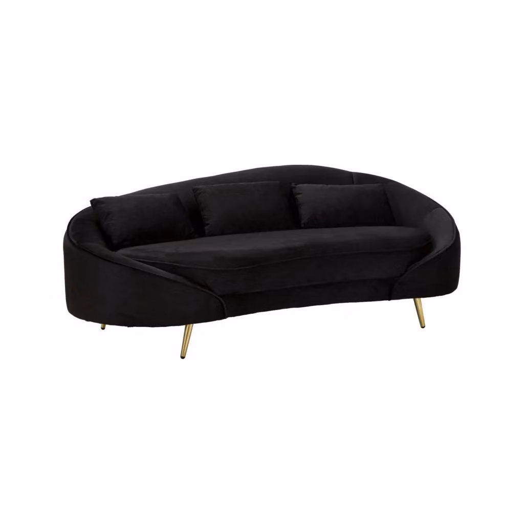 Divano a 3 posti Verte DMORA con contenitore, modello moderno e dritto in tessuto, Nero e Oro, L: 185 cm, P: 84 cm, H: 68 cm – 2