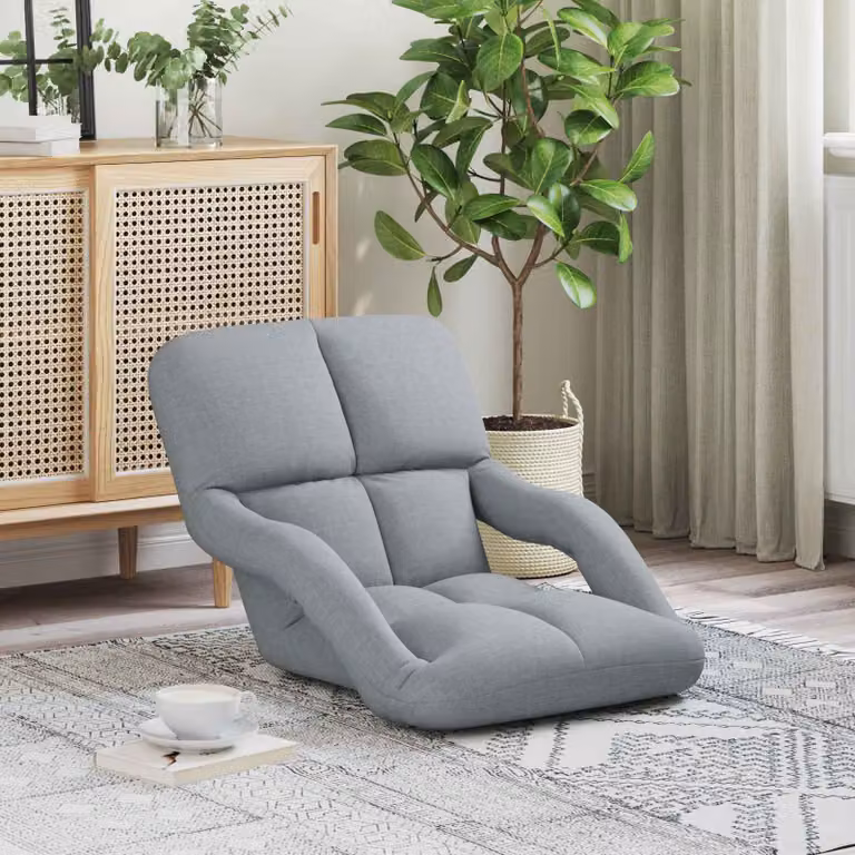 Sedia da pavimento moderna vidaXL con braccioli in tessuto grigio e struttura in metallo