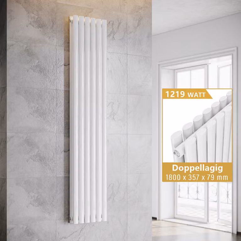 SONNI Radiatore a piastre verticali, radiatore a tubi a doppio strato, colore bianco, dimensioni 1800x357 mm, senza resistenza riscaldante