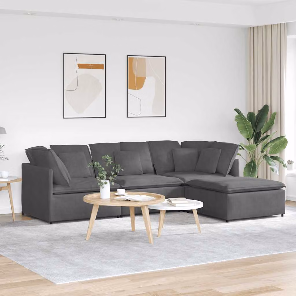 vidaXL Divano Modulare a L Reversibile in Velluto Grigio con Cuscini e Struttura in Metallo e Legno