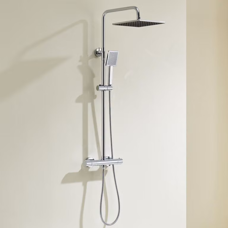 Sistema doccia con termostato, soffione a pioggia 25x25 cm, doccetta manuale, acciaio inossidabile