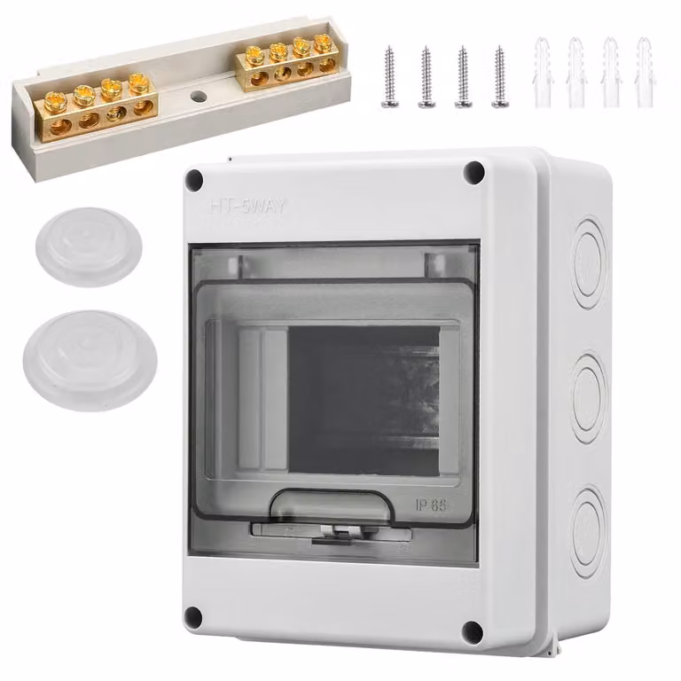 Quadro elettrico a parete, quadro di distribuzione, grado di protezione IP65, con morsetti in ottone, per 5 moduli (1 fila)