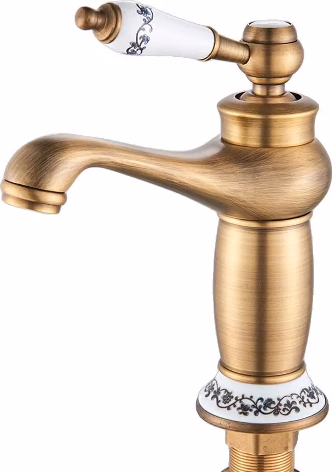 Rubinetto da bagno antico in ottone, monocomando, acqua calda e fredda, stile corto B