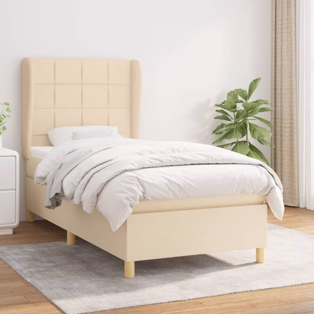 vidaXL Letto a molle con materasso in tessuto crema 100x200 cm - Letto a molle - Boxspringbetten - Bett - Schlafzimmermöbel