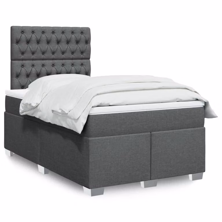 vidaXL Giroletto a Molle con Materasso Ibrido in Tessuto Grigio e Bianco L/P/H: 120 x 200 x 150,5 cm